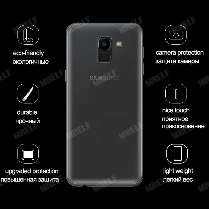 Прозрачный чехол для Samsung Galaxy J6 2018 силиконовый прозрачный Футляр TPU задней панели