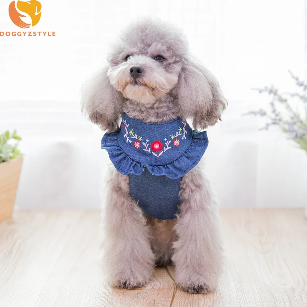 Embroidery Jean Dog Harness Vest Pet Puppy Vest Leash Walking Traction Rope Denim Adjustable Chest Strap Small Dog Accessories