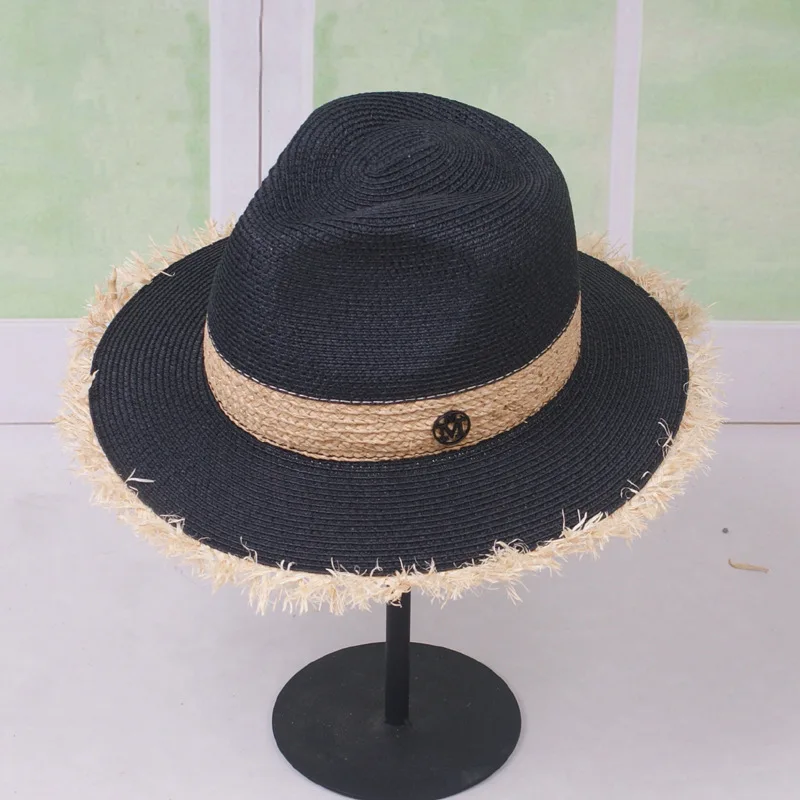 Летняя шляпа от солнца женская модная соломенная для девочек черная Панамская