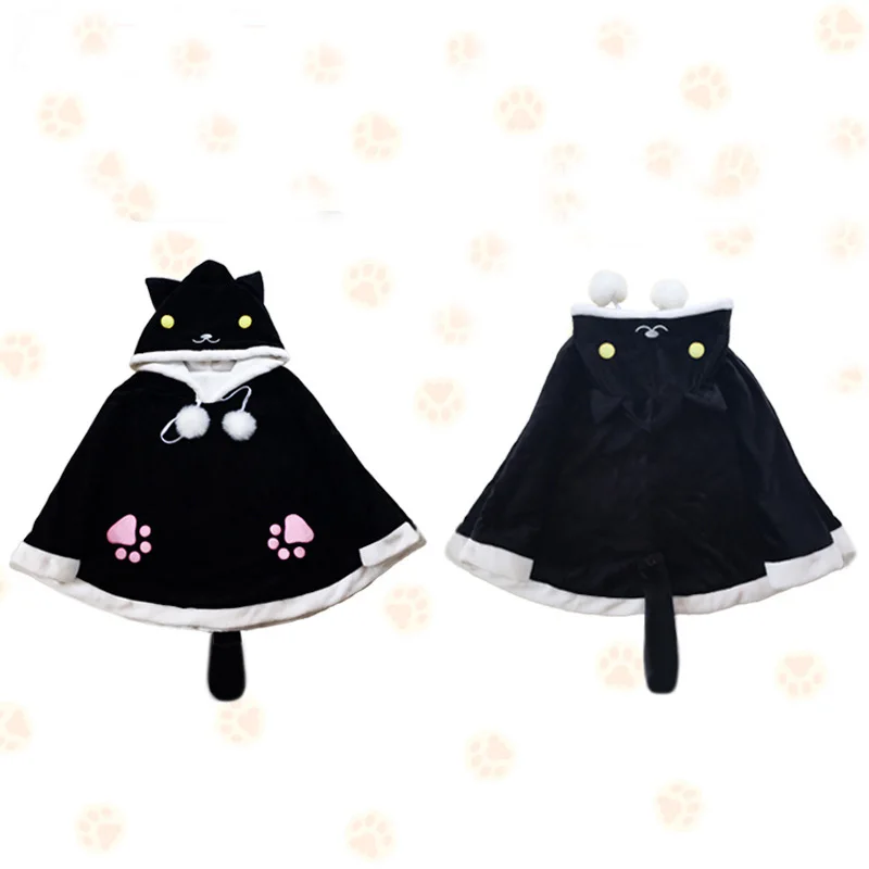 black Cat Cloak WXCTEAM Хэллоуин Neko Atsume кошка кролик косплей костюм утепленная шапка Толстовка теплое пальто свитер Кошка Зимний плащ Толстовка - Цвет: black Cat Cloak