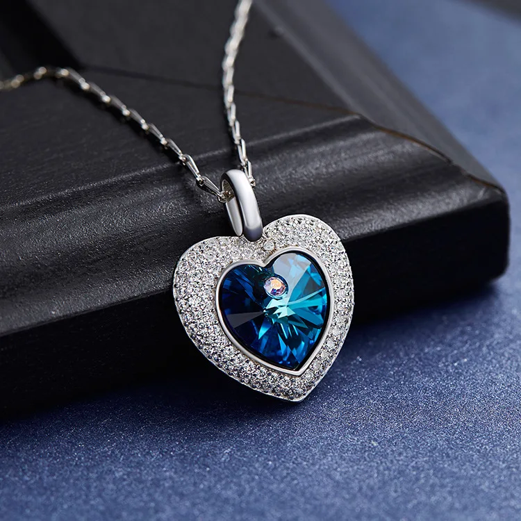 Новый Цепочки и ожерелья подвеска Кристалл 925 Серебряный женский кулон сердце