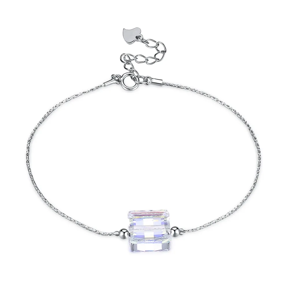 LEKANI Подлинная кристалл от Swarovski браслет для женщин квадратный Cystal простой дизайн 925 Серебряная цепочка аксессуары качественная бижутерия