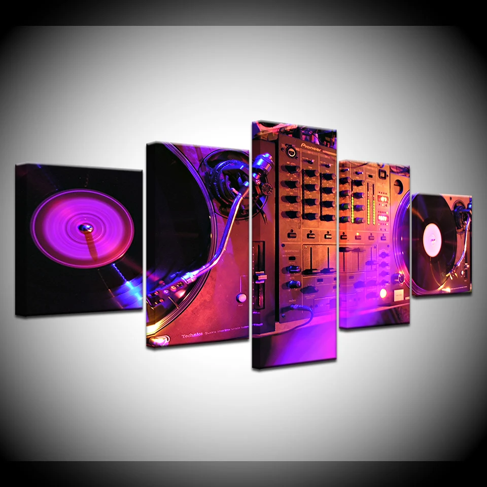 

5Panel HD Printed DJ Night Club Of Mural Bar wall posters Print On Canvas Art Painting For home living room decoration