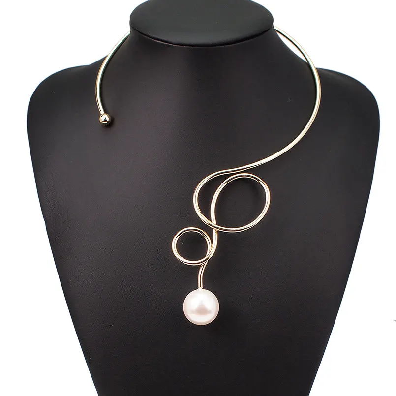 Gold Necklaces MANILAI, имитация жемчуга, крутящий момент, колье, ожерелье для женщин, аксессуары, геометрический Шарм, сплав, большое массивное ожерелье, ювелирное изделие - Окраска металла: Gold Necklaces