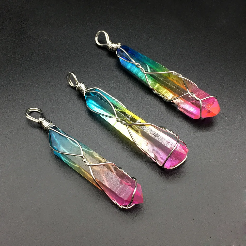 Ожерелье с подвеской ручной работы натуральный драгоценный камень радуги 7 чакр