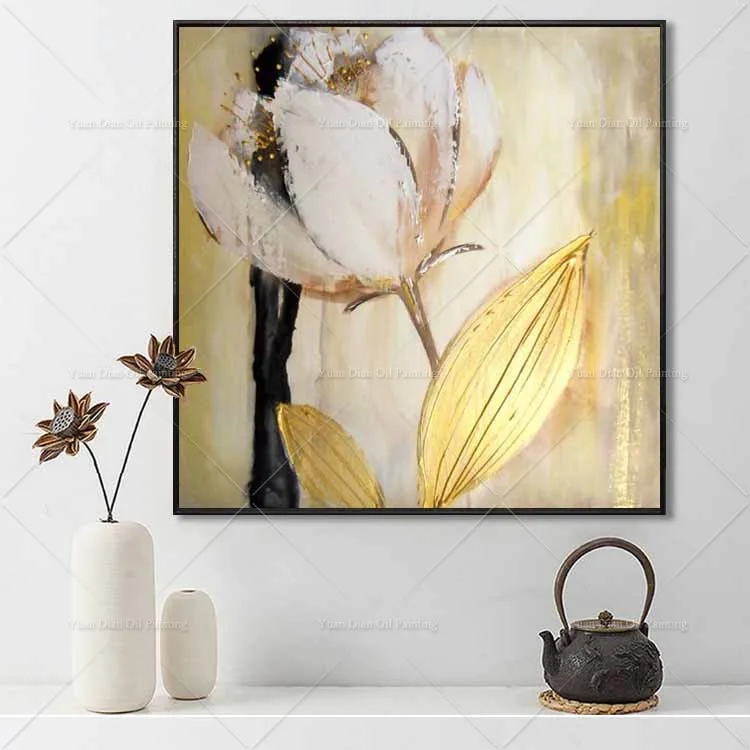 

Best Sell Gold 100%Handpainted Abstract Thick Tulips Flower Oil Painting On Canvas Handmade Painting For Office Decoration