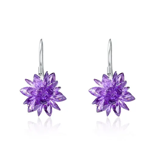 Fashion earring with Stone белый хрустальный лед цветок женский стерлингового серебра 925 пробы дамы 'падение серьги ювелирные изделия Pendientes бижутерия - Окраска металла: Purple