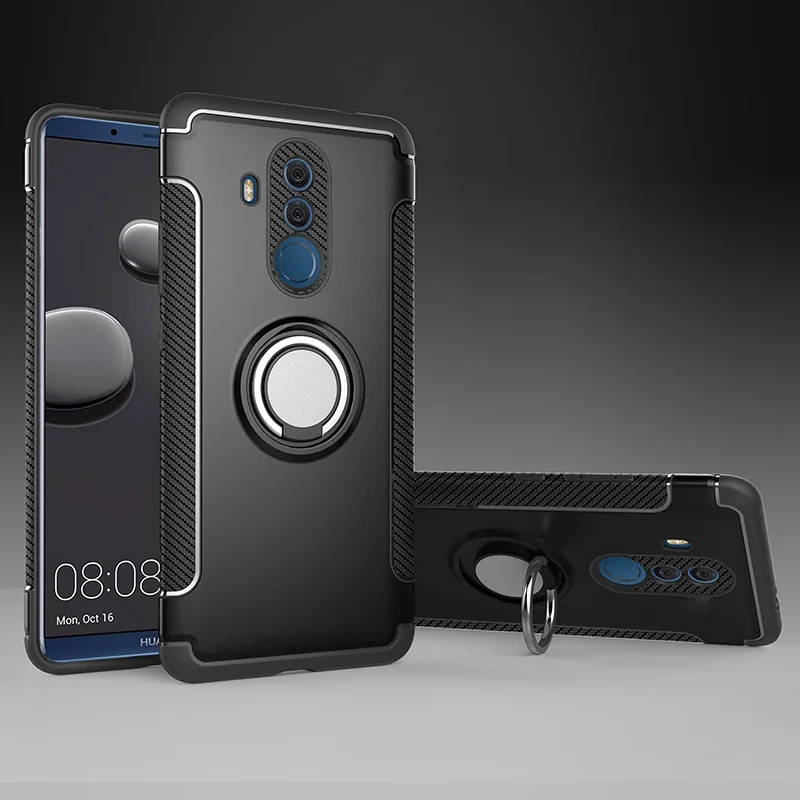 Черный Чехол для huawei mate 20 Lite, защитный чехол, полное защитное кольцо, магнитный держатель, ударопрочный ТПУ+ PC, для huawei mate 20 Lite, автомобильный чехол - Цвет: Черный