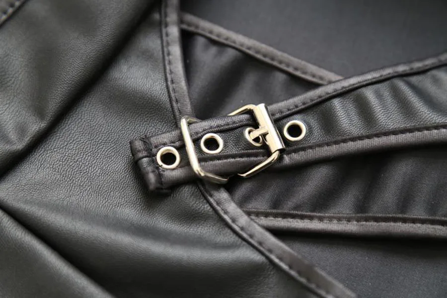 BDSM Leather Mini Dress Bondage Restraints Hollow Out Spanking Skirt Attach G-String Adult Sex Toys S M L A |