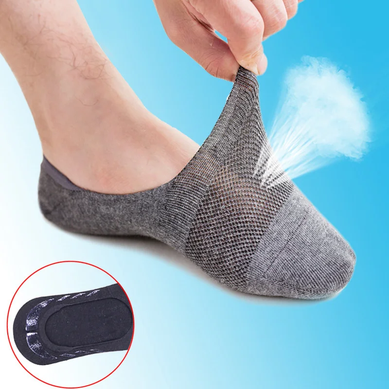 Silicone Invisible No Show Ankle Socks Spring Summer Men's Cotton Socks
