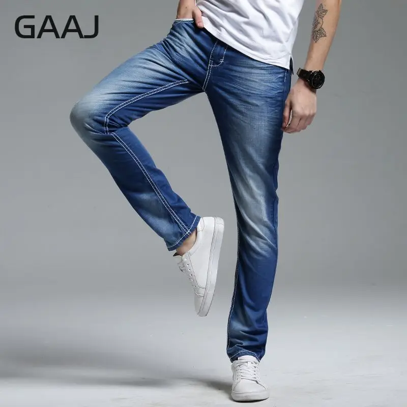 PROFESSIONAL JEANS STORE Men Jeans 2019 Motorcycle Original Retro 100% Cotton Straight Slim Blue For Man Luxury | Мужская одежда