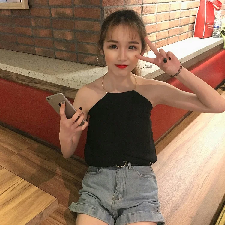 Шикарный шифоновый жилет с открытой спиной и кольцом на бретелях черный летний