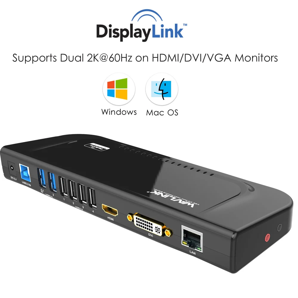Wavlink 6 портов USB Универсальная док-станция USB3.0 двойной дисплей алюминиевый с