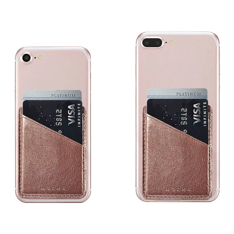 Hot New Women Men Ultra Slim Leather Mobile Phone ID Card Holder Wallet Credit Pocket Adhesive Sticker New 5 Colors