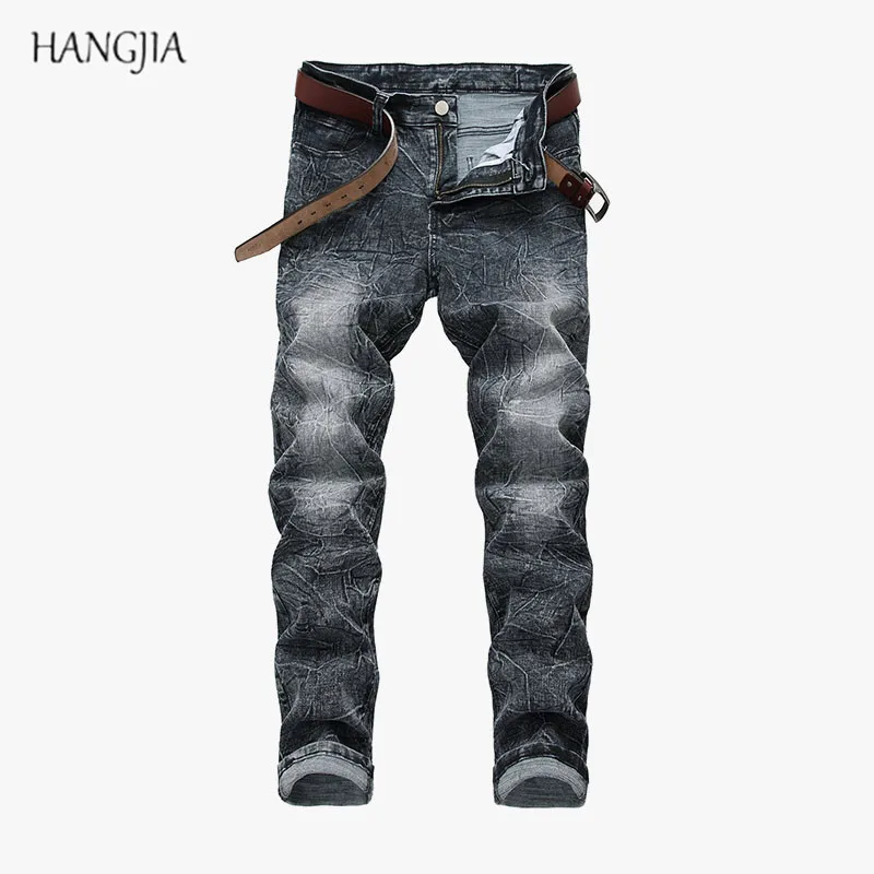 [HANGJIA] винтажные потертые джинсы со снежинками, новинка, популярные мужские повседневные эластичные узкие цветные джинсовые брюки