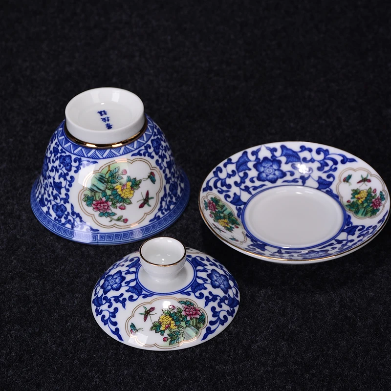 140 мл Цзиндэчжэнь сине-белый фарфор Gaiwan Крышка для чайника чаши и блюдце набор