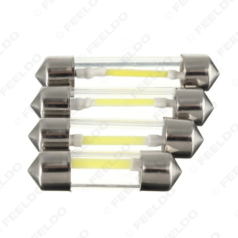 

FEELDO 10pcs White Car Arrival Durable COB LED Chips C5W 31/36/39/41mm Car Interior Glass Lens Festoon Dome Reading Light