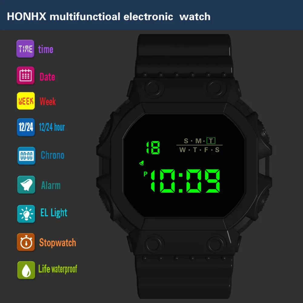 HONHX, мужские часы, Роскошные, для улицы, для мальчиков, мужские, аналоговые, цифровые, военный, армейский, спортивный, светодиодный, водонепроницаемые, наручные, цифровые часы для мужчин, 618