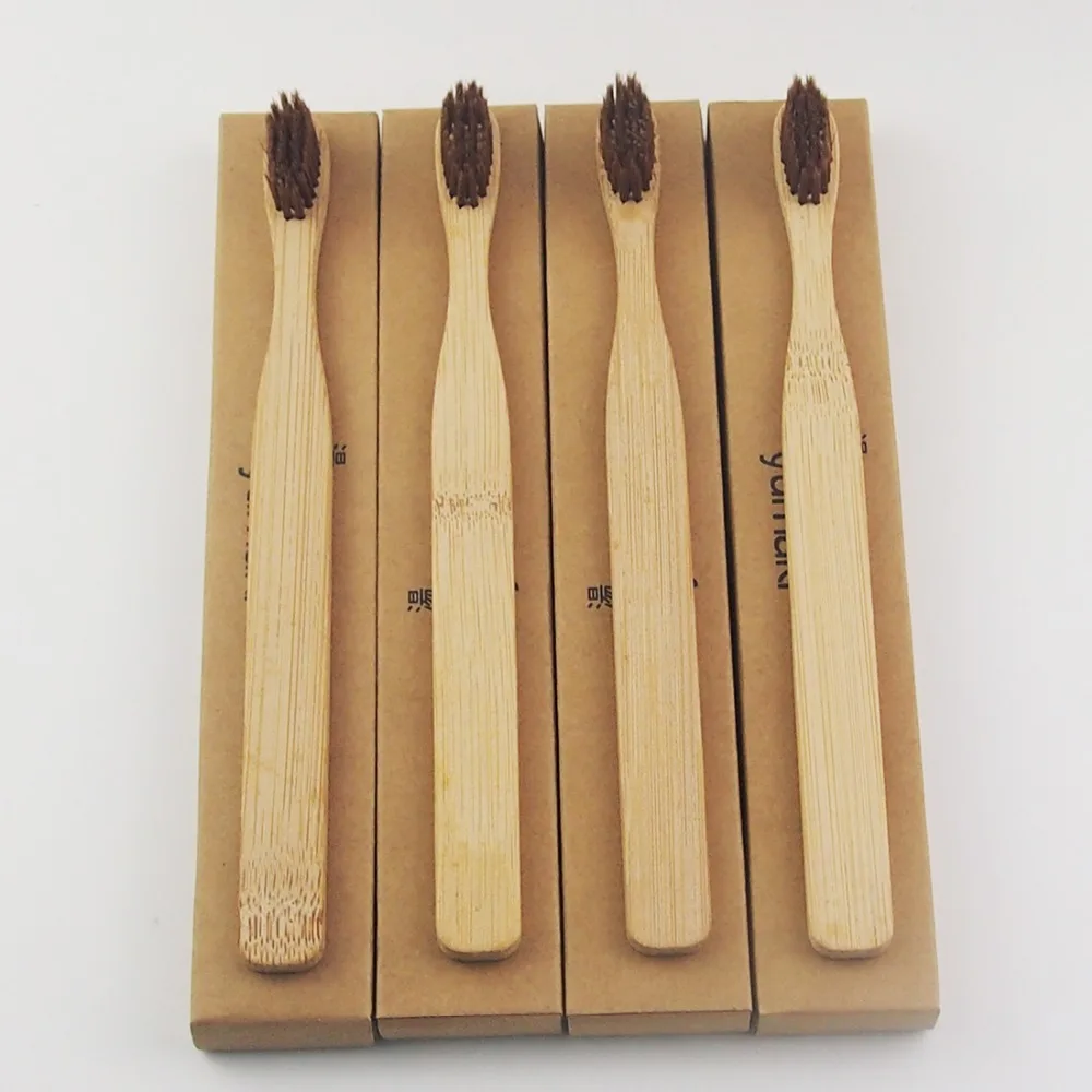 100 штук коричневая Экстра широкая бамбуковая зубная щетка деревянная новинка