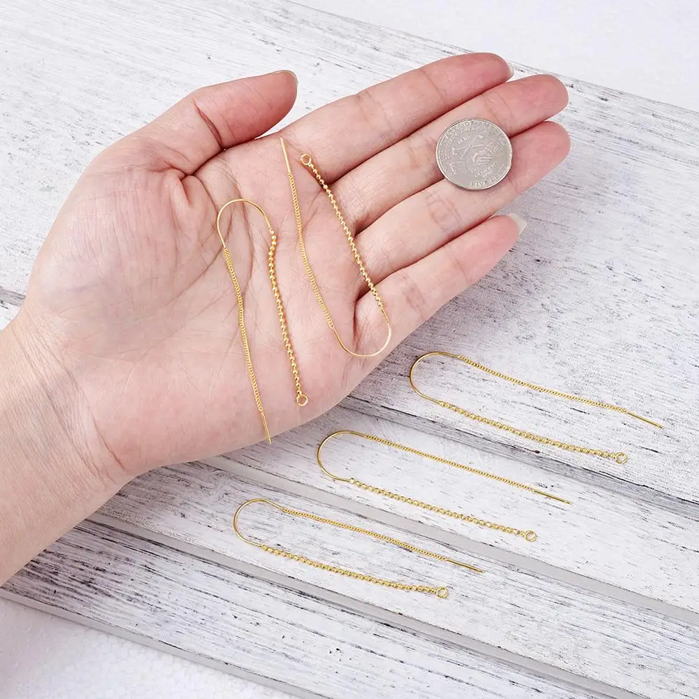 

10pcs DIY Brass Ear Thread with Long Chains Earrings Findings for Women Nickel Free Gold Plated 72.5mm long Hole 1.5mm Pin 0.9mm