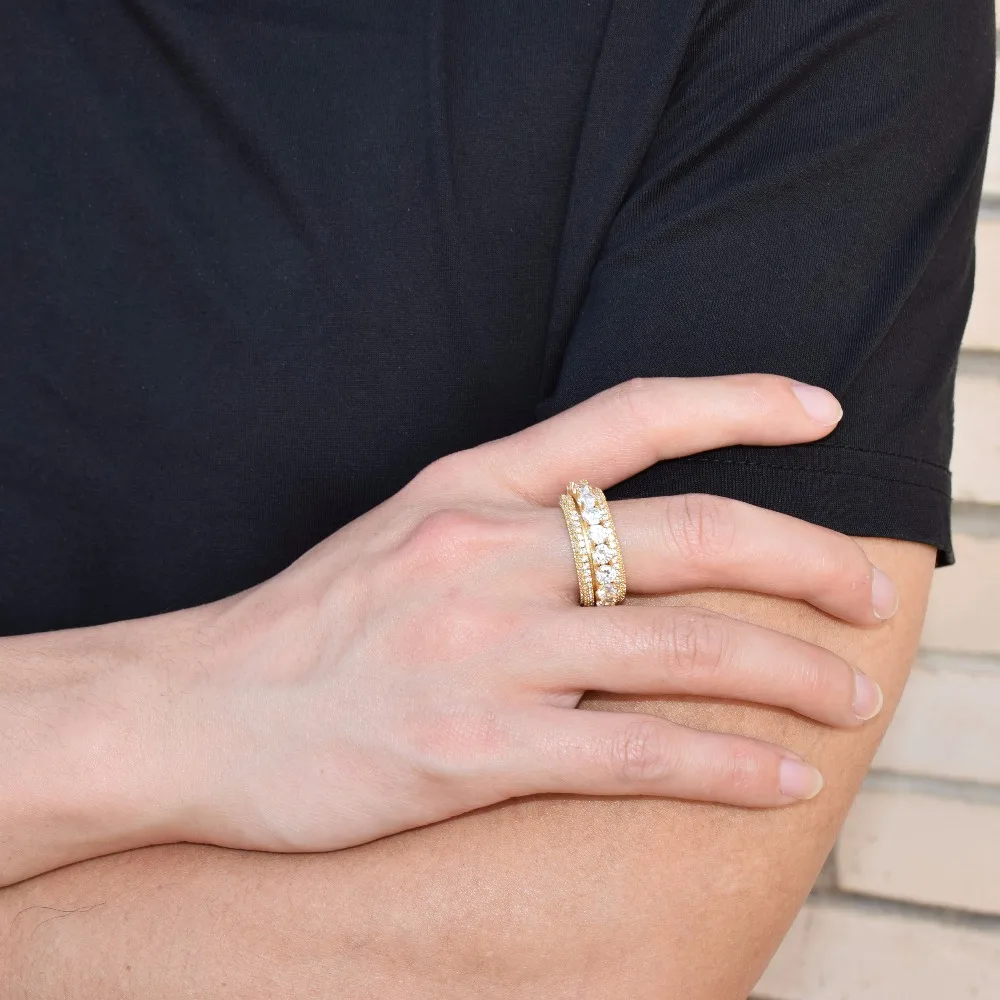 5 рядов, твердые Для мужчин, кольцо, кольцо из нержавеющей стали 18 K Медь золотистые и Серебристые Подвески Цвет кубический циркон со льдом кольцо модная обувь в стиле хип-хоп ювелирные изделия вращающийся
