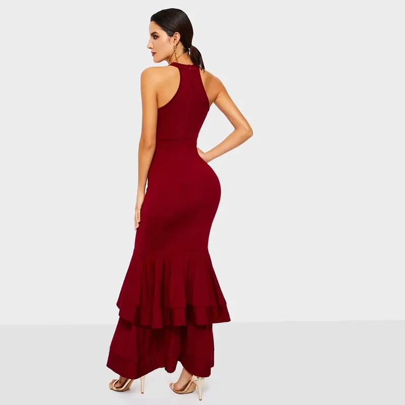 Sexy Party Bodycon Dress Elegant Blue Long Mermaid Evening Women Sleeveless Split Summer 2019 Ladies Black Halter Maxi Dresses | Женская
