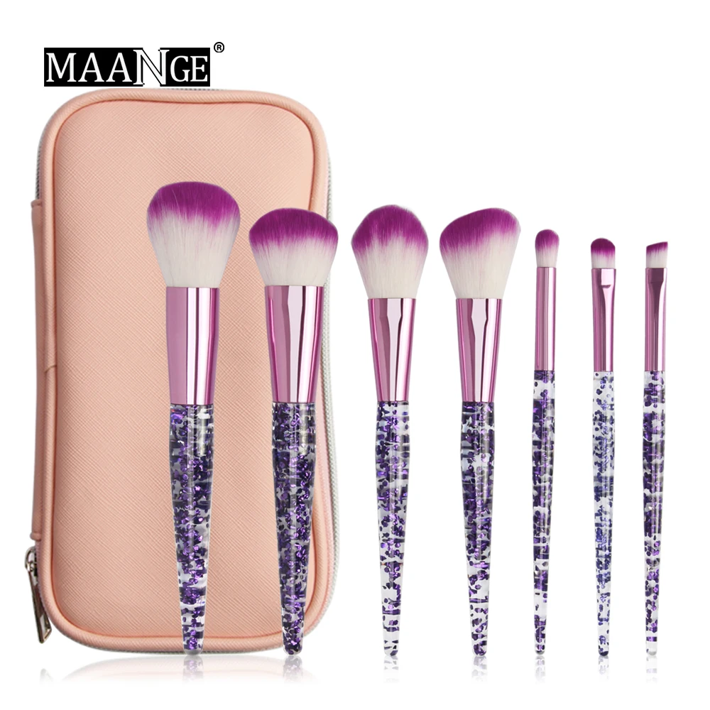 7pcs with bag-Purple Набор кистей для макияжа 7 шт. набор кистей с бриллиантами с полиуретановой сумкой основа Румяна Пудра смешивание теней для век Красота Макияж Кисти набор инструментов - Handle Color: 7pcs with bag-Purple