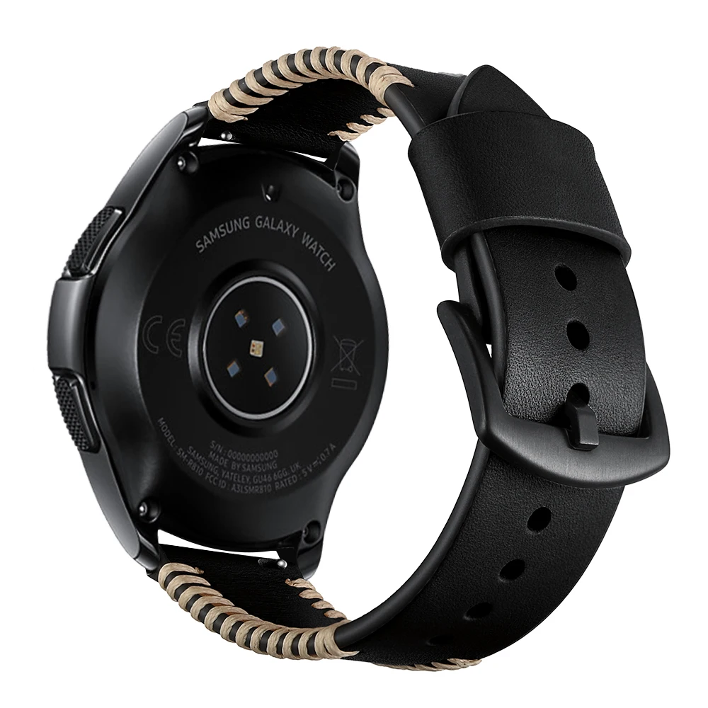 Браслет из натуральной кожи ремешок для часов samsung Galaxy Watch 42 мм 46 черный с пряжкой