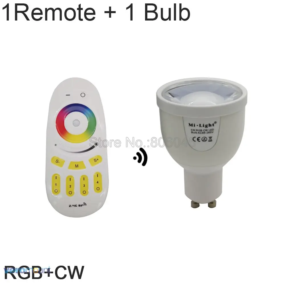 1Remote 1Bulb CW AC86-260V 2,4G GU10 5W RGBCW или RGBWW WiFi Светодиодный точечный светильник Milight FUT018 2,4G беспроводной пульт дистанционного управления/управление через WiFi - Испускаемый цвет: 1Remote 1Bulb CW