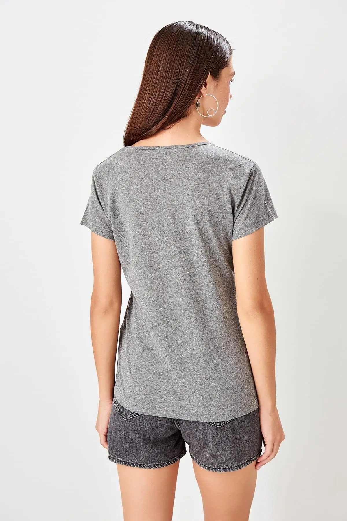 Trendyol Антрацит печатных Базовые Трикотажные футболки TWOSS19TS0545|Футболки| |