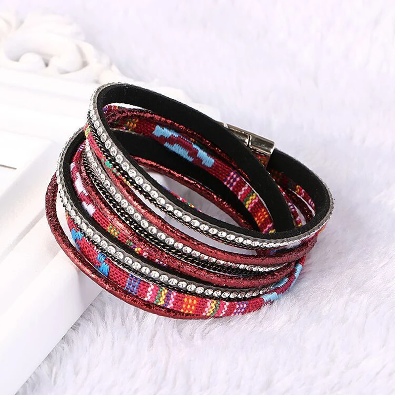 wrapped bracelets full crystal woven tassel bracelet multi-color selection of alloy beads magnetic button personalized jewelry | Украшения