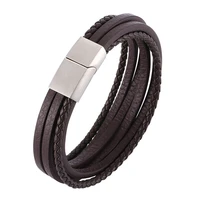 classic multilayer braided leather bracelet men jewelry stainless steel magnetic clasps bracelets bangles male wristband ph505 2