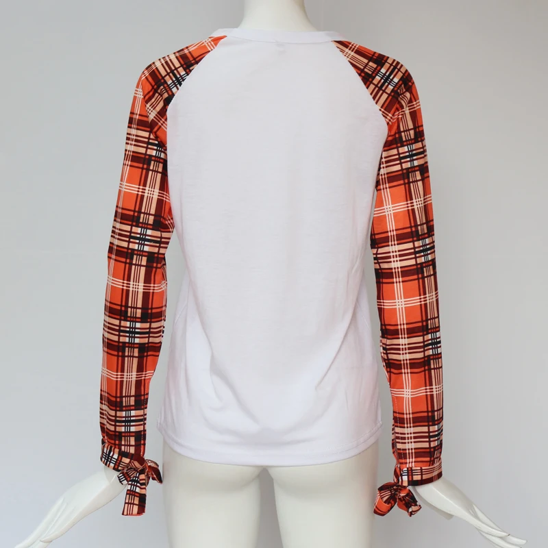 Casual T Shirt Women 2018 Spring Plaid Shirts Patchwork Bow Long Sleeve Tops Tee Femme Blusas Camiseta Mujer | Женская одежда