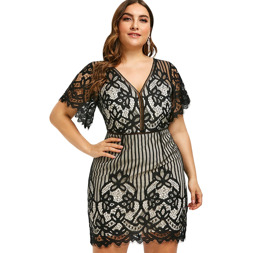 ROSE GAL Женская Мода Плюс Размер Bodycon Платье 5XL Зубчатая Сексуальная вечернее