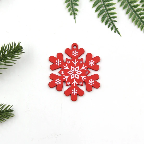 Red Snowflake 12 шт./лот DIY Белая и Красная рождественская елка/Сердце/Деревянные Подвески-украшения в виде звезд для дома Xmas Tree украшения Детские подарки украшения - Цвет: Red Snowflake