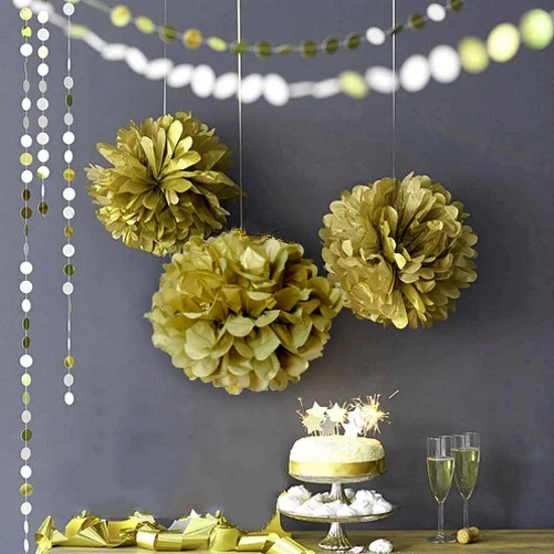 Металлическое золото 10 шт микс 6 &quot/8&quot/10 &quotКруг гирлянды и ткани Pom Poms Цветочные