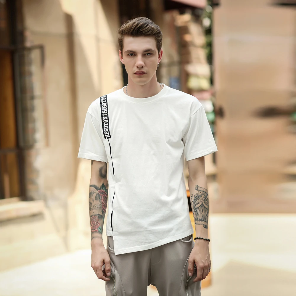 irregular short sleeve tops Teen round neck Cotton white t shirt men summer hip hop streetwear T-shirts hyz007 myweibo | Мужская одежда