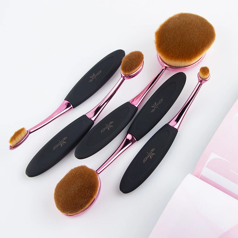 Anmor 5pcs Oval Makeup Brush Professional Set Purple Color Foundation Powder Eye Shadow | Красота и здоровье