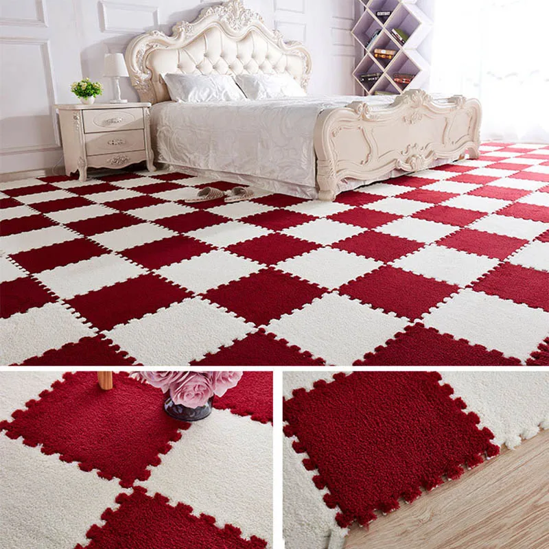 10Pcs/1Set 30*30*1cm EVA Plush Puzzle play mats Foam Shaggy Velvet Carpet Decorative Kids Room for Crawling Play Toys 9-Colors | Игрушки и