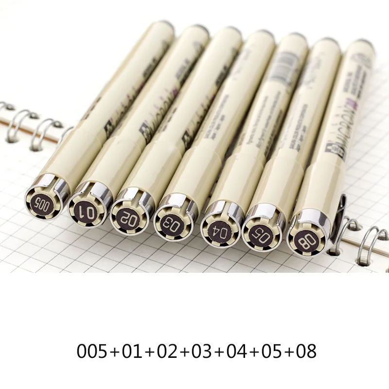 Sakura Pigma Micron Neelde мягкая кисть Ручка для рисования Мультяшные арочные Чернила Канцелярские принадлежности анимация художественные принадлежности - Цвет: 7Pcs
