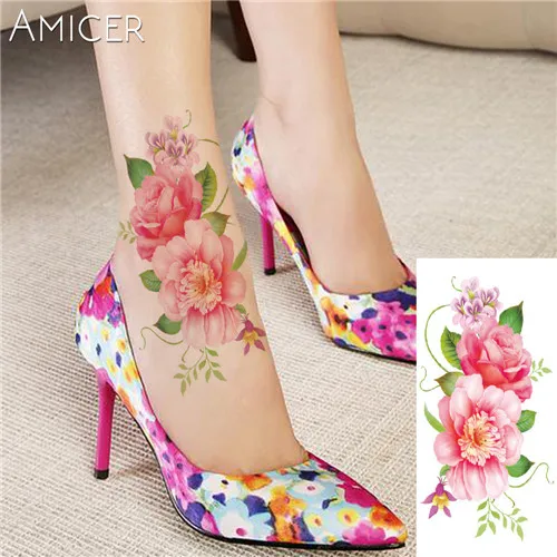 05 3D сексуальные розовые цветы блестящие для боди-арта хна поддельные татуировки наклейки Временные татуировки водонепроницаемые Временные татуировки женщины на тело искусство - Цвет: 05
