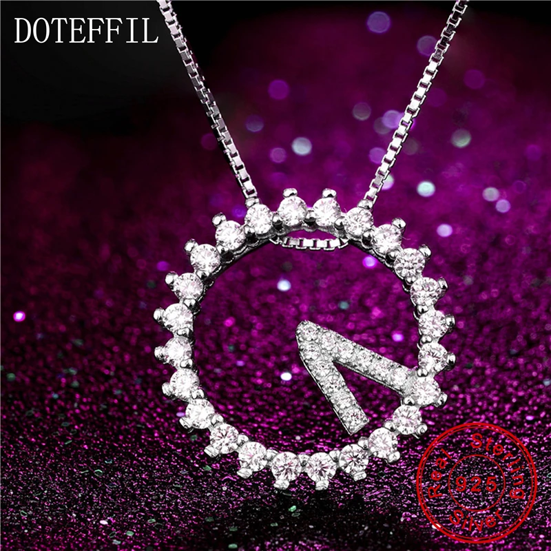2020 Real 925 Sterling Silver Clock Necklaces CZ Pendant for Women Party Jewelry Charm 18 inches Box Chain Necklace | Украшения и
