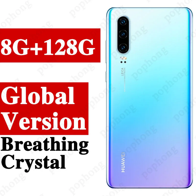 Glob 8G 128G crystal Мобильный телефон huawei P30 с глобальной версией, 6,1 дюймов, 8 Гб ОЗУ, 64 Гб ПЗУ, Поддержка карт памяти нм, OTG, две sim-карты, смартфон - Цвет: Glob 8G 128G crystal