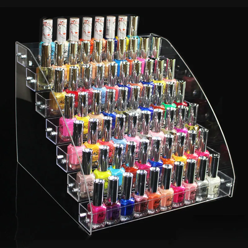 

New Fashion Acrylic Clear Cosmetic Display Stand 7 Tiers Removable Nail Polish Shelf Rack Holder Women Makeup Organizer Case Box