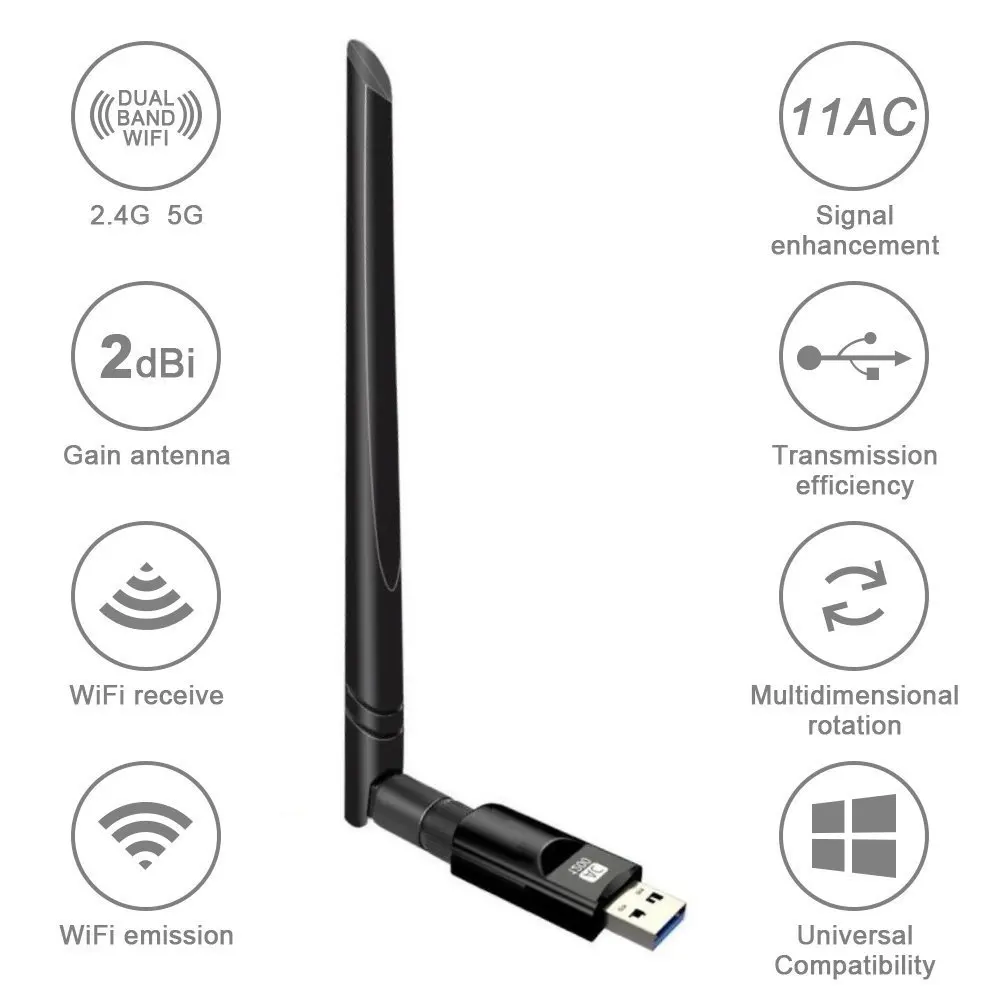 USB WiFi адаптер 1200 Мбит/с двухдиапазонный 2 4 ГГц + 5 ультра скоростной 802 11ac сетевой
