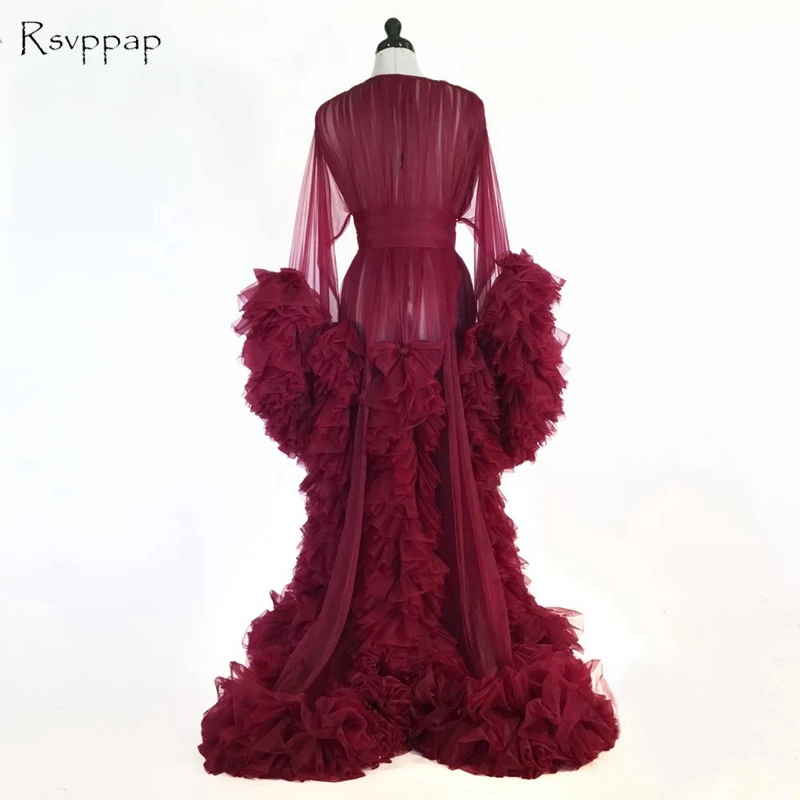 

Long Sexy Evening Dress 2020 Deep V-neck Sheer Back Pleat African Burgundy Women Formal Evening Gowns robe de soiree