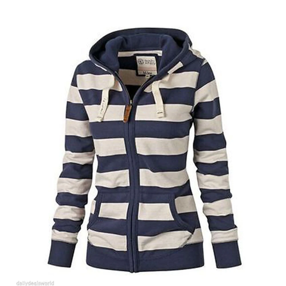 Осень 2018 модные толстовки с капюшоном Свитшот в полоску Повседневное длинным