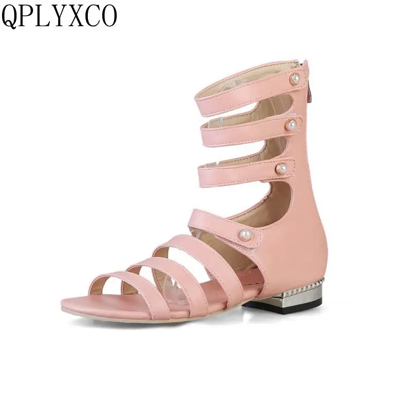 

QPLYXCO Plus size 32-48 Casual Summer Gladiator Women shoes Roman Sandals zipper Peep-toe Flat shoes Woman zapatos mujer 73-68