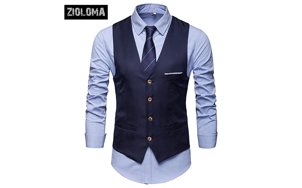 ZIOLOMA Men Basic Casual Male Waistcoat Gilet Homme Plaid Sleeveless Social - Color: Blue