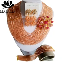 fashion african jewelry set peach nigerian wedding african beads jewelry set crystal free shipping majalia 412